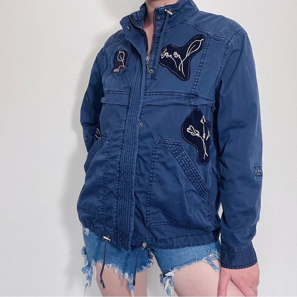 🌱5/$25🌱 Sonoma | Navy Floral Patchwork Zip-Up Utility Jacket